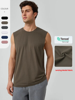 Men's Yoga Sports Vest Wide Shoulder Modal Cool Breathable Loose Waistcoat Sleeveless Fitness Top 51118