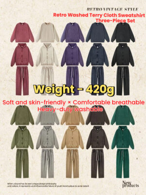 TILANI Men's High Street Batik high quality 420G Men's and Women's Zipper Sweatshirt Crewneck Long Sleeve Sweatpants Three-Piece Suit