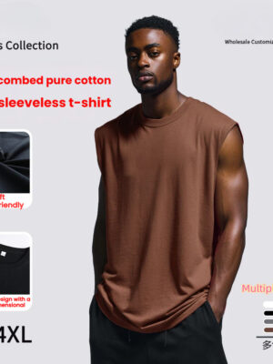 230g Solid Color Sleeveless T-Shirt for Men and Women, Inner Layer Combed Cotton Vest, Loose Round Neck Undershirt, Oversize