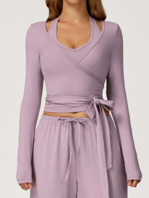 Personalized and Stylish Brushed Yoga Long-Sleeve One-Piece Tie-Up Yoga Wear, Outdoor High-End Sports Fitness Wear 3058