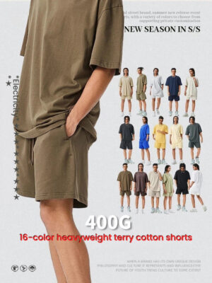 Tilani Men's Clothing 2026 Spring and Summer Fog Color Series Basic Street Style Loose Shorts Pure Color Pure Cotton Five-Point Pants